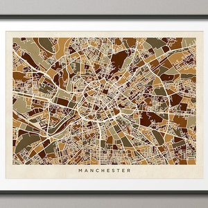 Mapa de Manchester, Mapa de Ruas da Cidade de Manchester, Inglaterra, Impressão Artística (1371)