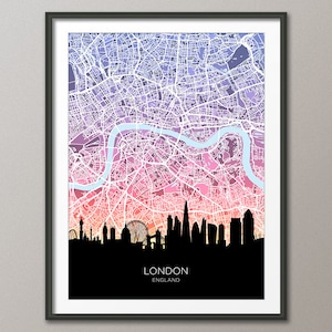 London England Skyline Map, Cityscape Art Print Poster (32260)