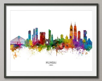 Mumbai Skyline India, Cityscape Painting Art Print Poster CX (6532)