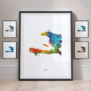 Mappa di Haiti, Poster di stampa artistica con acquerello MX (10845)