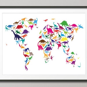 Dinosaur Map of the World Map, Art Print 777 image 1