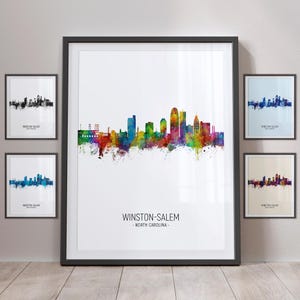 Winston-Salem Skyline, Winston-Salem North Carolina Cityscape Art Print Poster Portrait PX (16220)