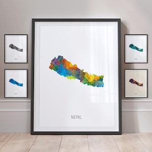 Póster con impresión artística de acuarela con mapa de Nepal (MX) (10894)