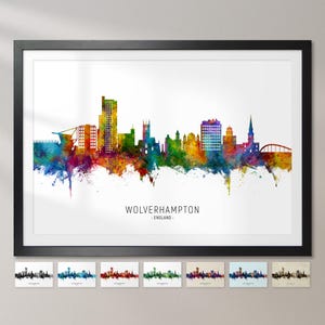 Wolverhampton Skyline England, Cityscape Painting Art Print Poster CX (21336)