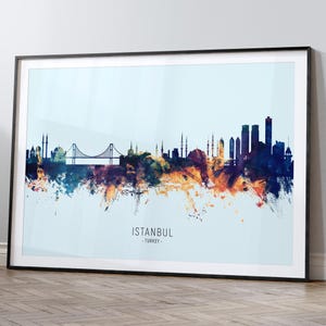 Istanbul Skyline Turkey, Cityscape Painting Art Print Poster HX (12205)