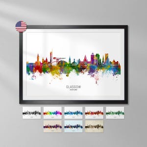Glasgow Skyline Scotland, Cityscape Art Print Poster YX (44967)