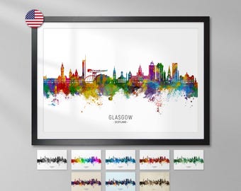 Glasgow Skyline Scotland, Cityscape Art Print Poster YX (44967)