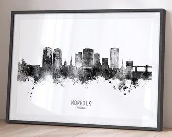 Póster con impresión artística de la silueta de Norfolk, Virginia, paisaje urbano, BX (22108)