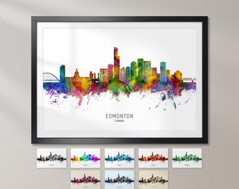 Edmonton Skyline Canada, Cityscape Art Print Poster KX (26997)