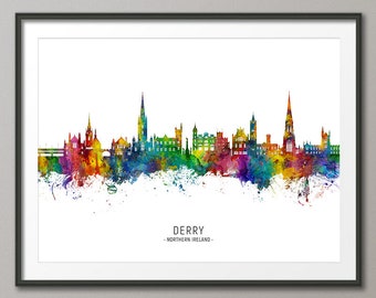 Derry Skyline Northern Ireland, Cityscape Painting Art Print Poster CX (24243)