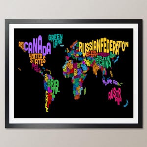 Carte avec texte typographique de la carte du monde, impression d'art (606)