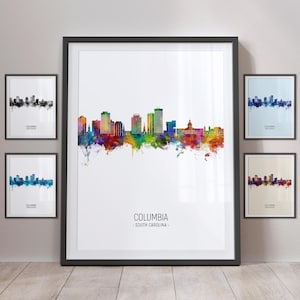 Columbia Skyline, Columbia South Carolina Cityscape Art Print Poster Portrait PX (25356)