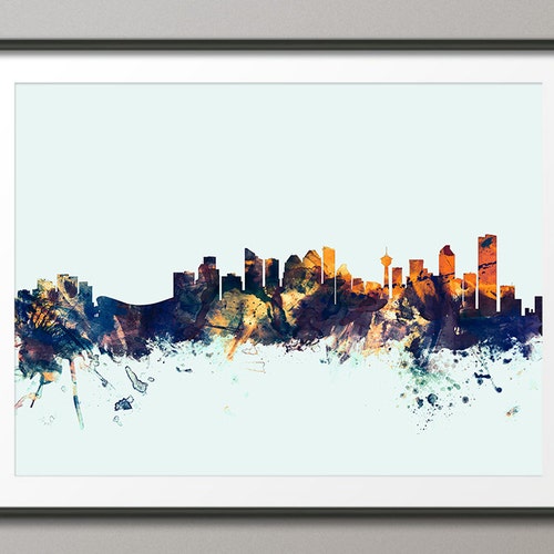 Calgary Skyline Print Canada Travel Poster Calgary Map Etsy Australia