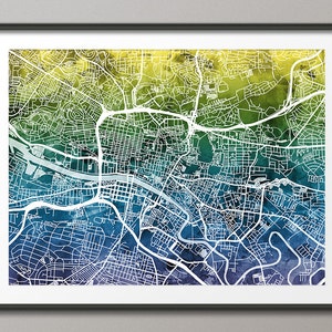 Mapa de Glasgow, Escócia, impressão artística do mapa de ruas da cidade de Glasgow (1946)