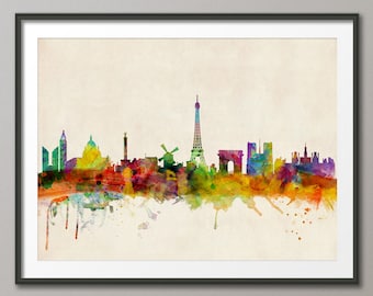 Paris Skyline, Paris France Cityscape Art Print (296)