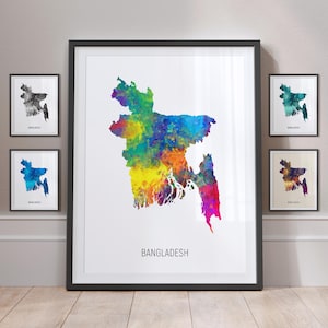 Bangladesh Map, Watercolour Painting Art Print Poster - MX (10779)