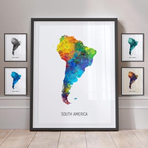 Carte de l'Amérique du Sud, aquarelle, impression d'art, poster MX (10982)