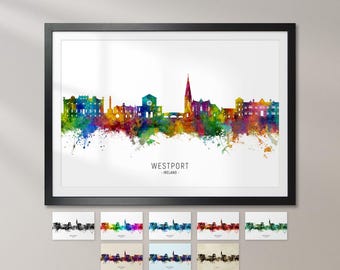 Westport Skyline Ireland, Cityscape Art Print Poster KX (41878)