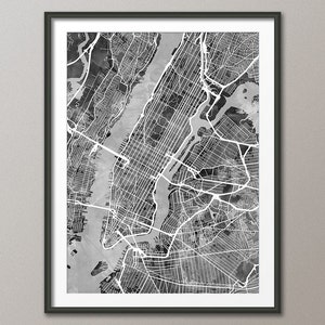 Plan des rues de New York, États-Unis, carte de New York, impression d'art (2489)