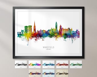 Wakefield Skyline England, Cityscape Art Print Poster KX (24013)