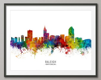 Raleigh Skyline North Carolina, Cityscape Painting Art Print Poster CX (6610)