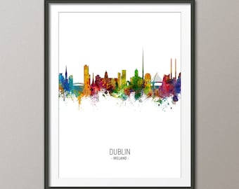 Dublin Skyline, Dublin Ireland Cityscape Art Print Poster Portrait (4938)