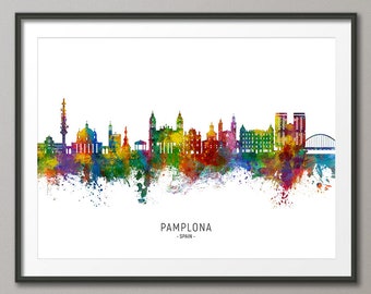 Pamplona Skyline Spain, Cityscape Painting Art Print Poster CX (24289)