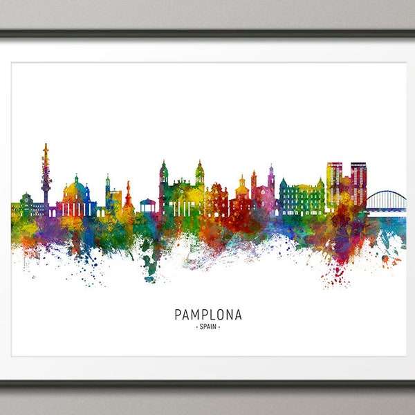 Pamplona Skyline España, Cartel de arte de pintura de paisaje urbano CX (24289)