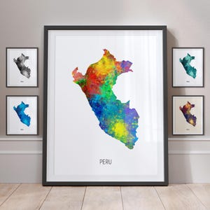 Peru Map, Watercolour Painting Art Print Poster MX (10912)