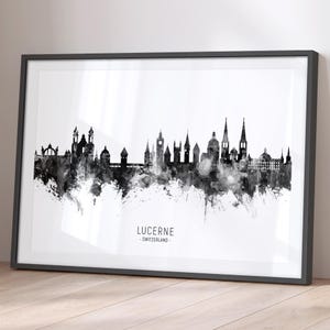 Lucerne Skyline Switzerland, Cityscape Painting Art Print Poster BX (11602)