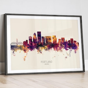 Portland Skyline Oregon, Stadtansicht Malerei Kunstdruck Poster LX (15211)