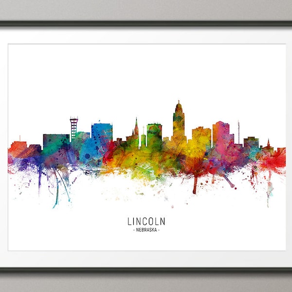 Lincoln Skyline Nebraska, Stadtbild Malerei Kunstdruck Poster CX (6731)