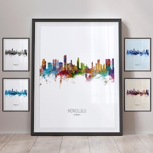 Honolulu Skyline, Honolulu Hawaii Cityscape Art Print Poster Portrait PX (5092)