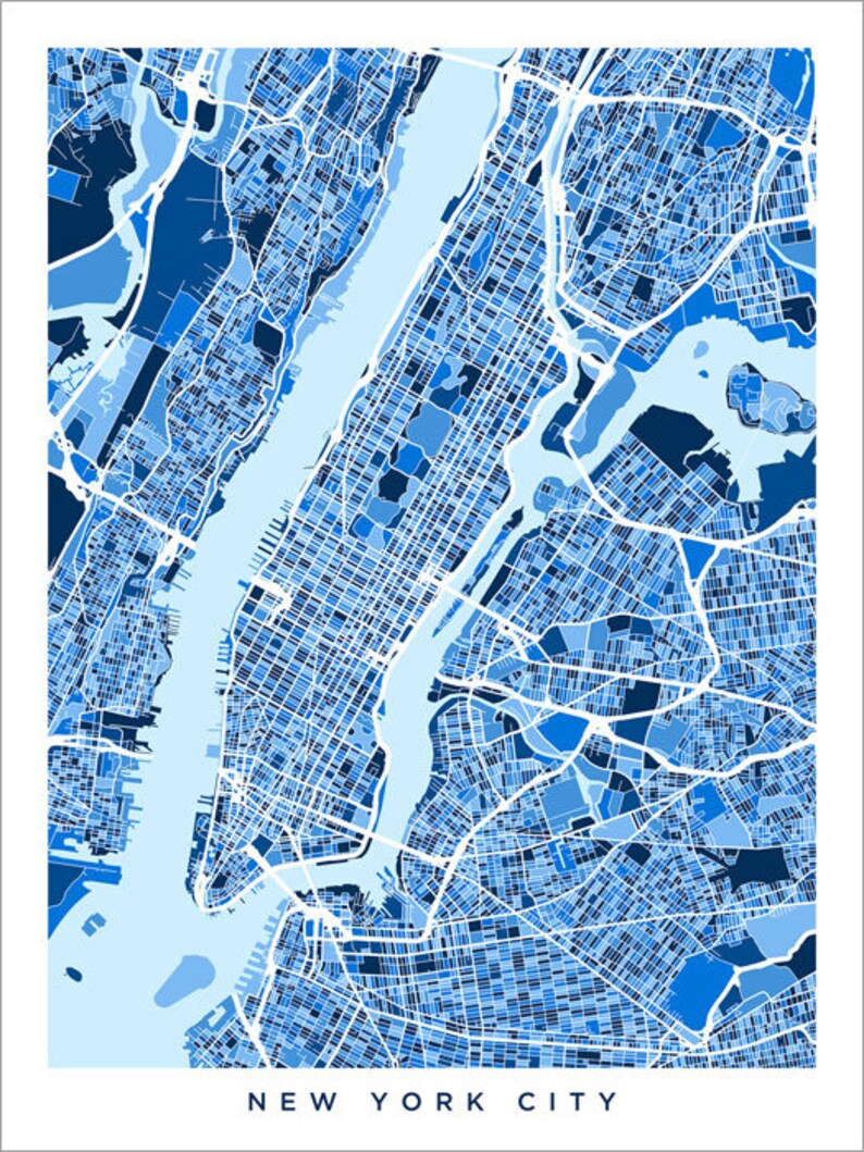New York City Map USA Street Map of New York City Art Print Etsy UK