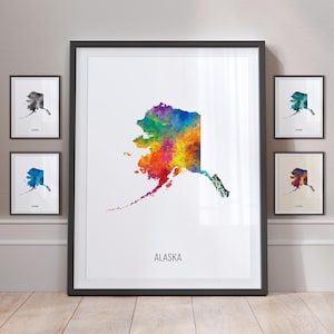 Carte de l'Alaska, impression d'art à l'aquarelle de l'État des États-Unis MX (25603)