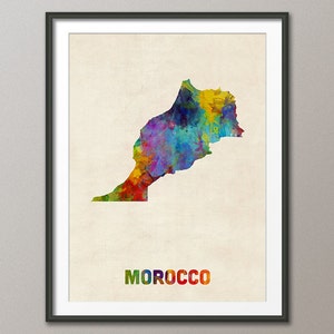 Carte du Maroc aquarelle, impression d'art (2727)