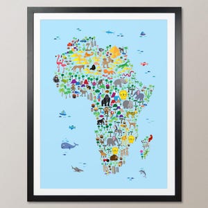 Tier- Landkarte von Afrika, Landkarte für Kinder und Kids, Art Print Poster (265)