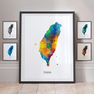 Taiwan Map, Watercolour Painting Art Print Poster MX (10951)