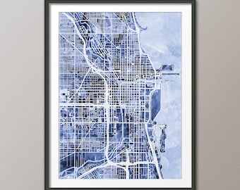 Chicago Illinois Street Map, Map of Chicago Art Print (1522)