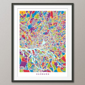 Hamburg Map, Hamburg Deutschland Stadtplan, Kunstdruck (3482)