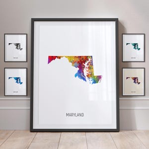 Maryland Map, US State Watercolour Painting Art Print Poster MX (30986)