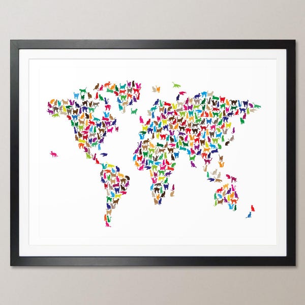 Katzen Weltkarte, Kunst Druck Poster - WM (181)