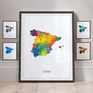 Póster con impresión artística de acuarela con mapa de España MX (10826)