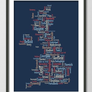 Carte texte typographique de la ville de Grande-Bretagne, Royaume-Uni, impression d'art (818)