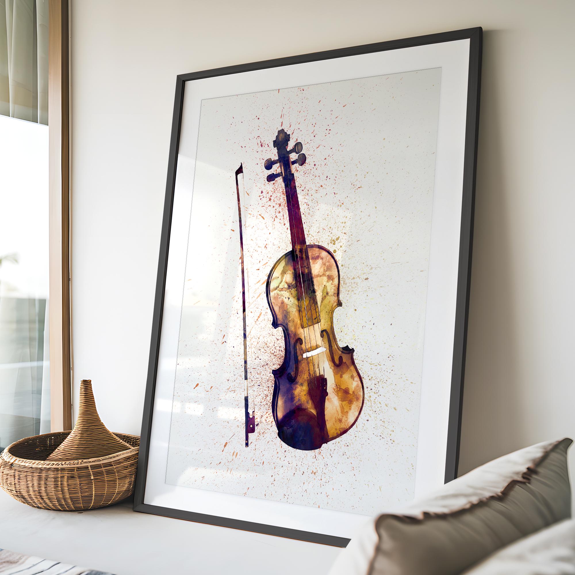 Violin Music Instrument, Abstract Watercolor - Art Print Poster