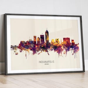 Indianapolis Skyline Indiana, Cityscape Painting Art Print Poster LX (15038)