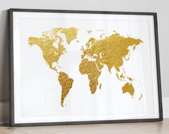 Gold World Map Wall Art, Print Poster WM (2465) - Etsy 日本