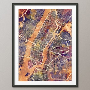 New York City Street Map (VS), kaart van NYC, kunstafdruk (2639)
