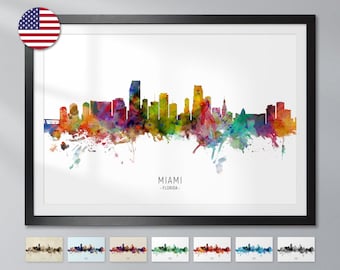 Miami Skyline Florida, Cityscape Painting Art Print Poster - YX (6743)
