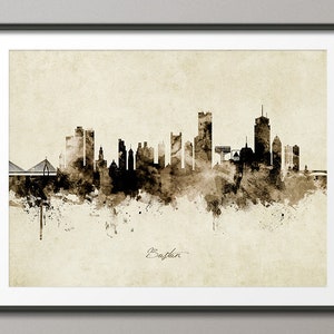Boston Skyline Massachusetts, Cityscape Art Print Poster Vintage Sepia (8951)